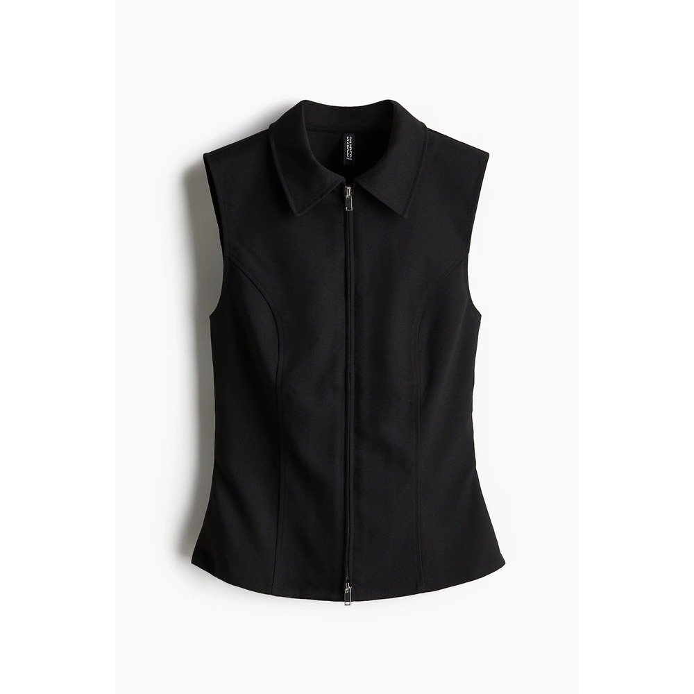 H&M Divided Vest Women XS Black Sleeveless Collared Zip Up Princess Top